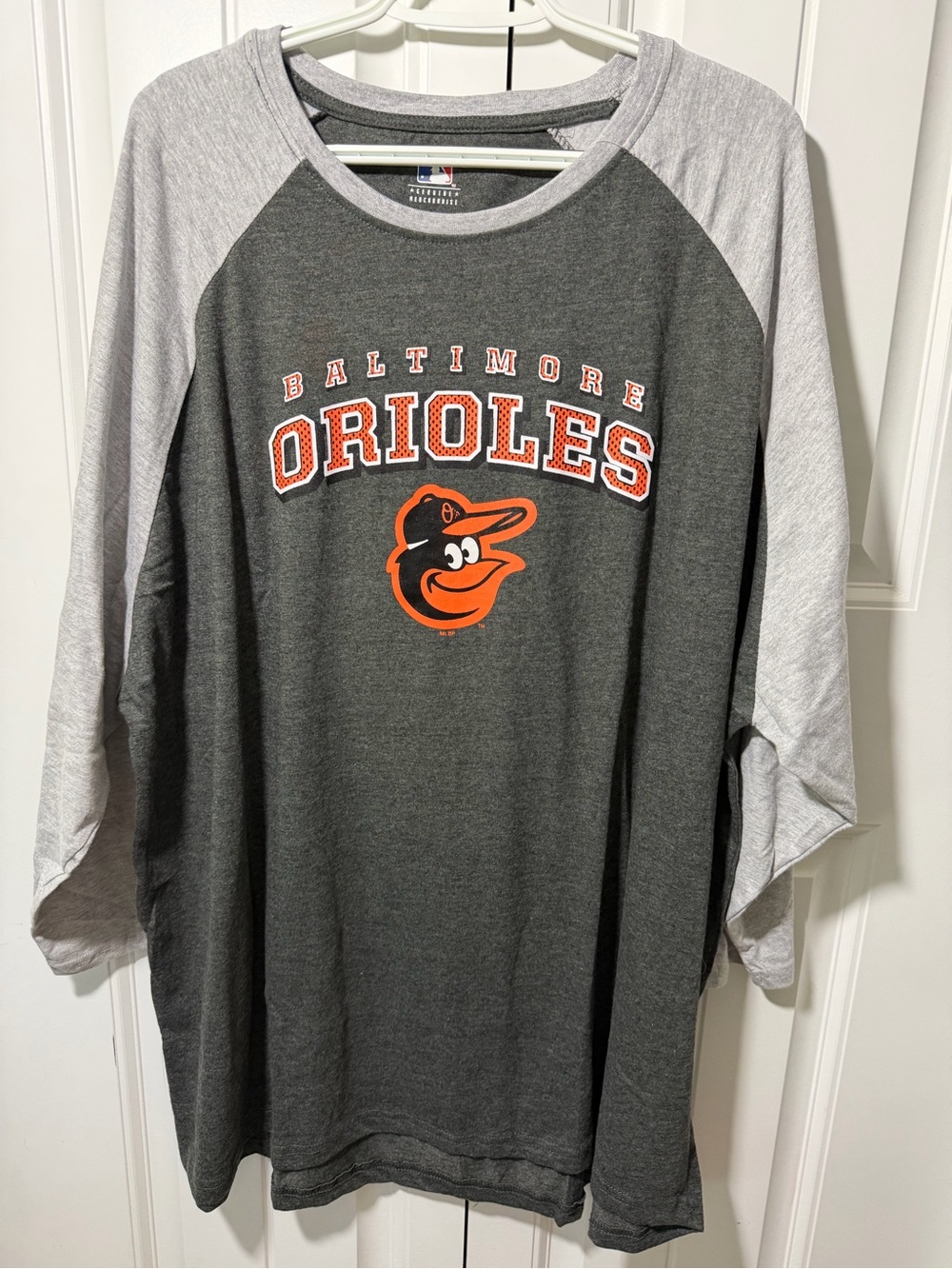 Baltimore Orioles 3XL Raglan 3/4 Sleeve Shirt MLB Gray Orange NWT